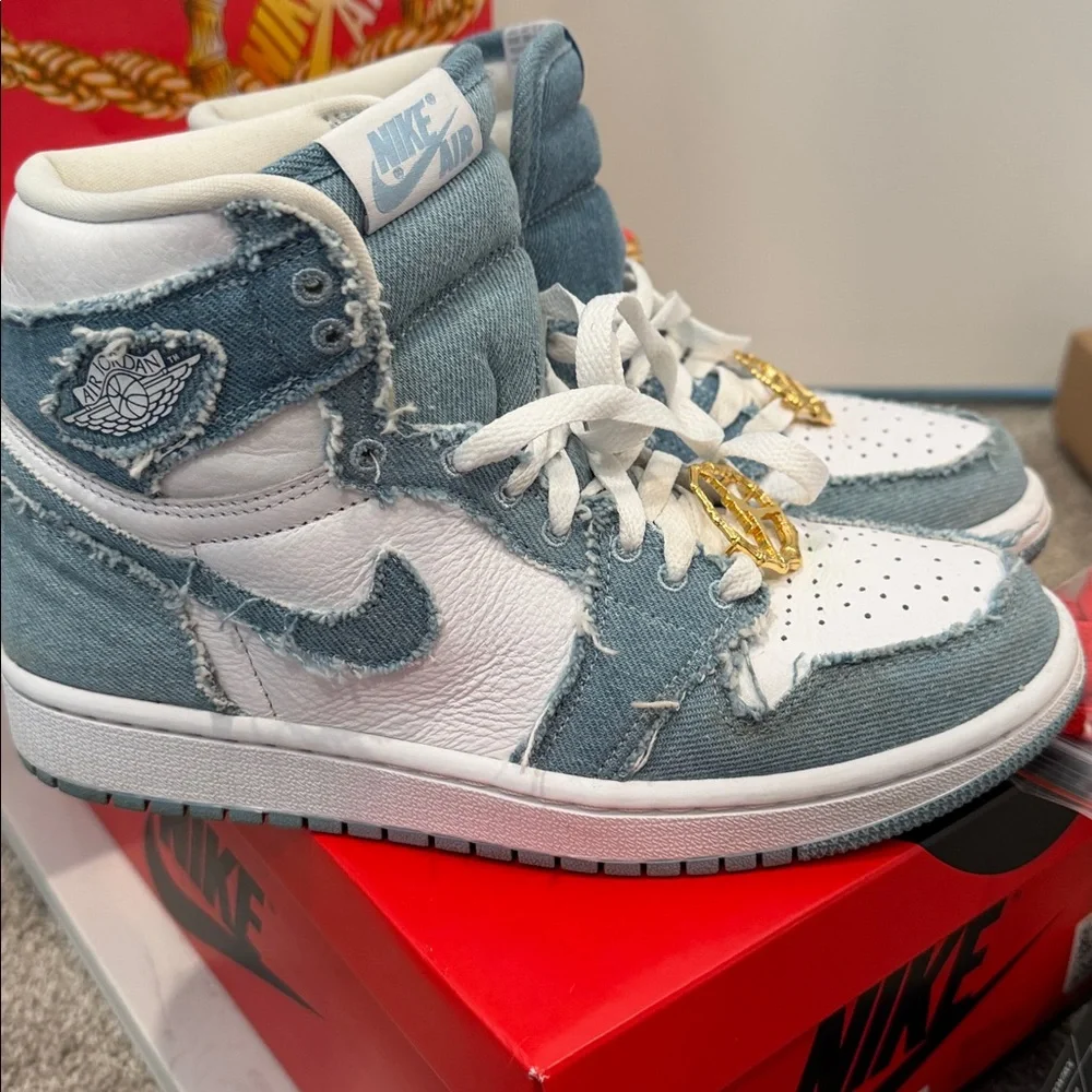 Nike women denim and White High-Top Sneakers with Gold Accent - Picture 4 of 8